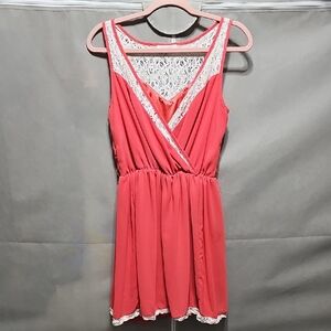 Coral Lace-Trim Sleeveless Mini Dress